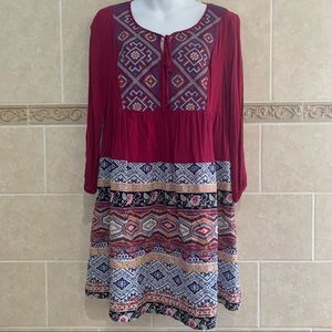 Entro embroidered and patterned strip dress burgundy